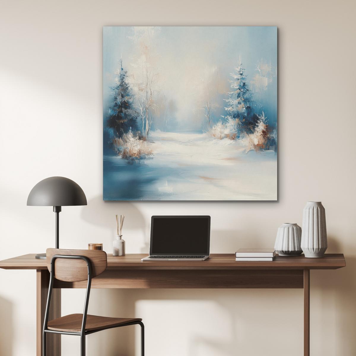 AKUSTIKBILD Wald - Winter - Natur - Abstrakt - Schnee Akustikpaneele 90x90 cm - Weiß, Kunststoff (90/90/0.9cm) - MuchoWow