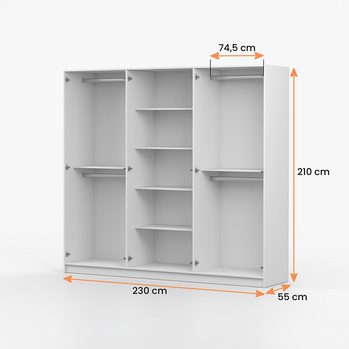 DREHTÜRENSCHRANK ROSA 6D 230/210/55 cm 6-türig Weiß - Goldfarben/Weiß, Holz/Holzwerkstoff (230/210/55cm) - imoebel24