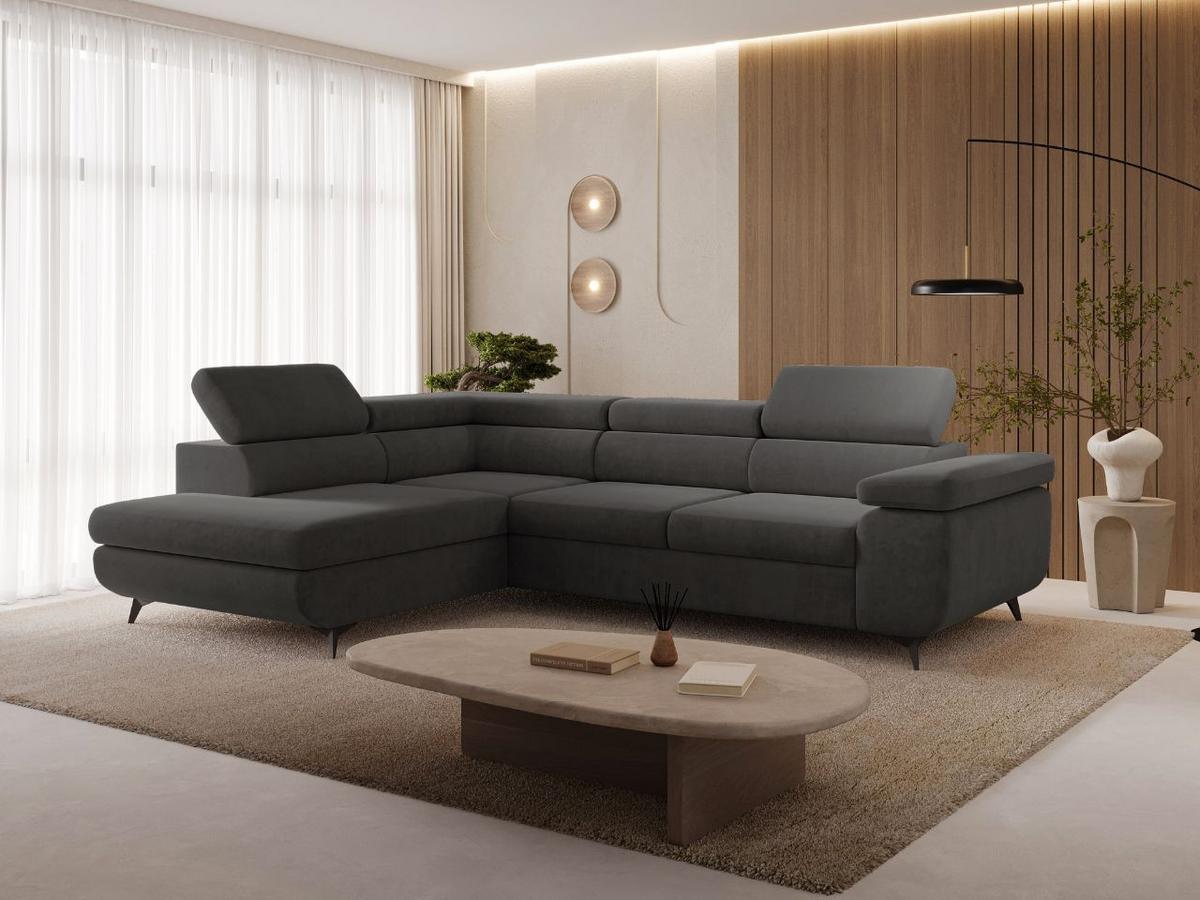 ECKSOFA Argon Dunkelgrau Links - Dunkelgrau/Schwarz, Holz/Textil (255/190cm) - Graingold