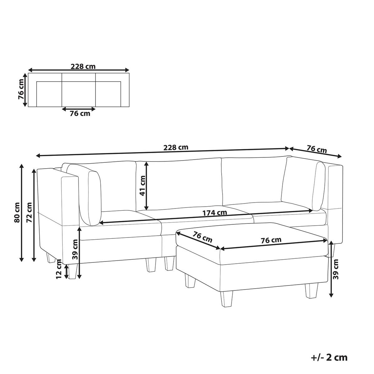 3-SITZER-SOFA Leinenoptik dunkelgrün mit Ottomane Unstad - Schwarz/Grün, Textil (228/72/76cm) - Beliani