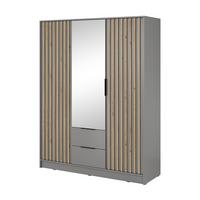 DREHTÜRENSCHRANK NELIANA 155/200/51 cm 3-türig mit Spiegel Grau - Grau, Holzwerkstoff (155/200/51cm) - MASSENO