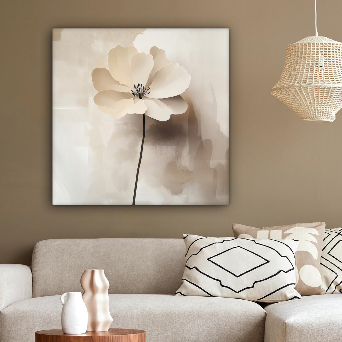 LEINWANDBILD Blume - Beige - Farbe - Schatten Deko Groß 90x90 cm - Creme, Textil (90/90cm) - MuchoWow