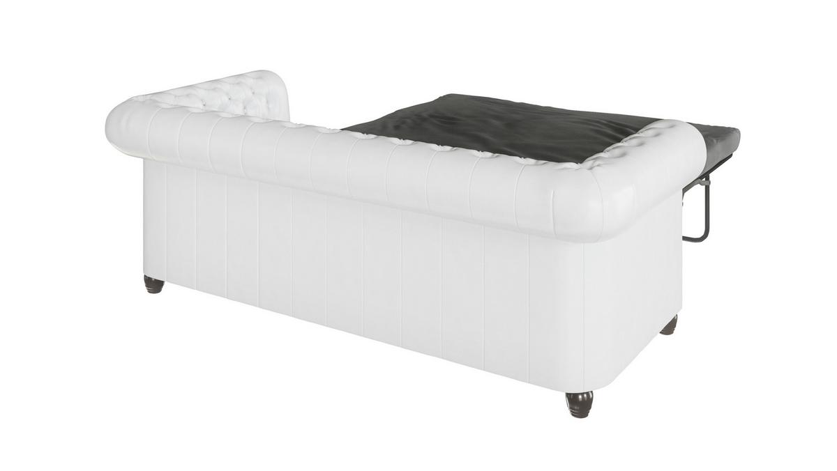 CHESTERFIELD-SOFA 3-sitzer mit Schlaffunktion Morin Weiß vegan Leder - Weiß/Braun, Holz/Textil (203/72/86cm) - S-Style Möbel