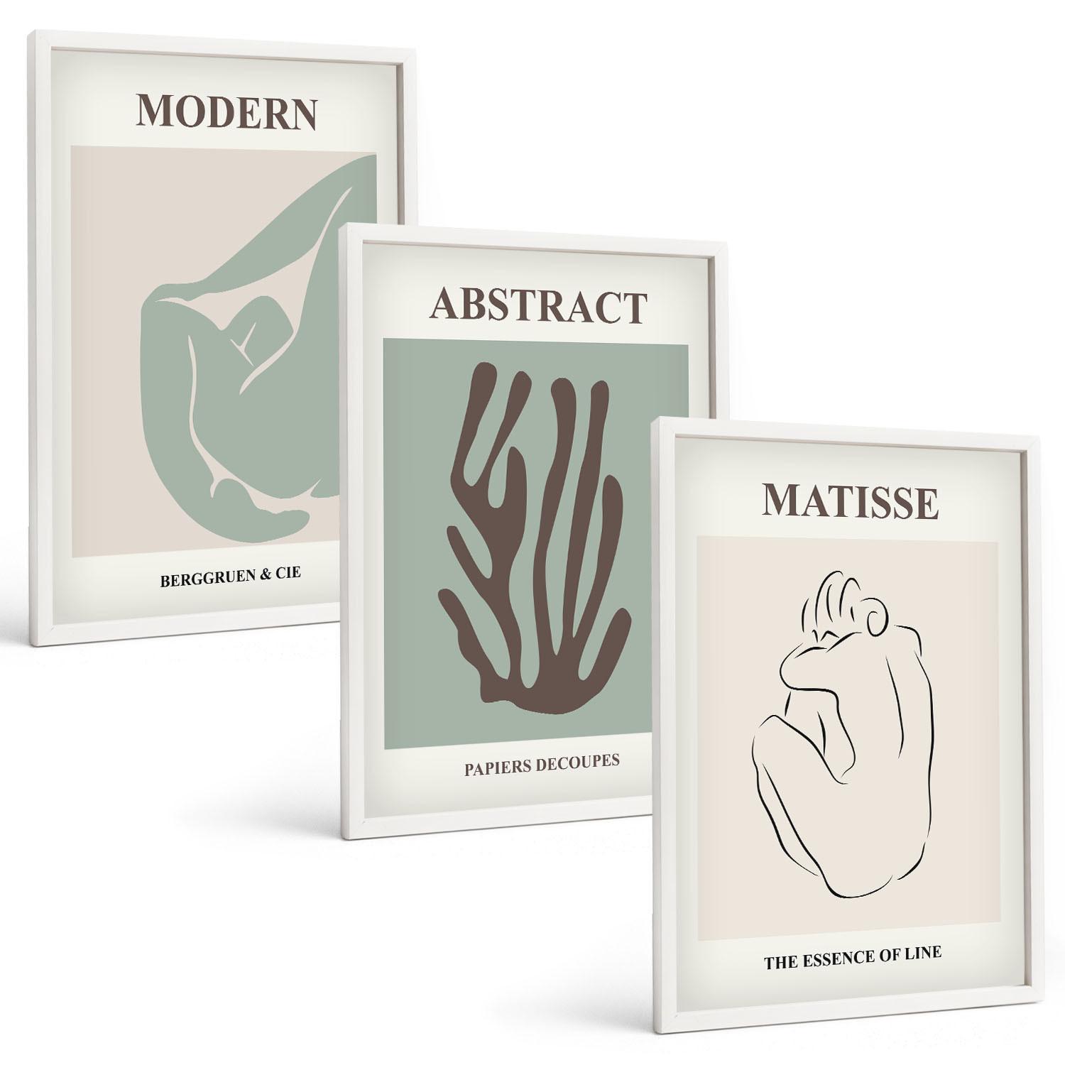 BILDER SET 3er Set - 40x60 cm Weißer Rahmen - Matisses stilvolle abstrakte Gemälde - Weiß, Kunststoff (40/60cm) - TULUP