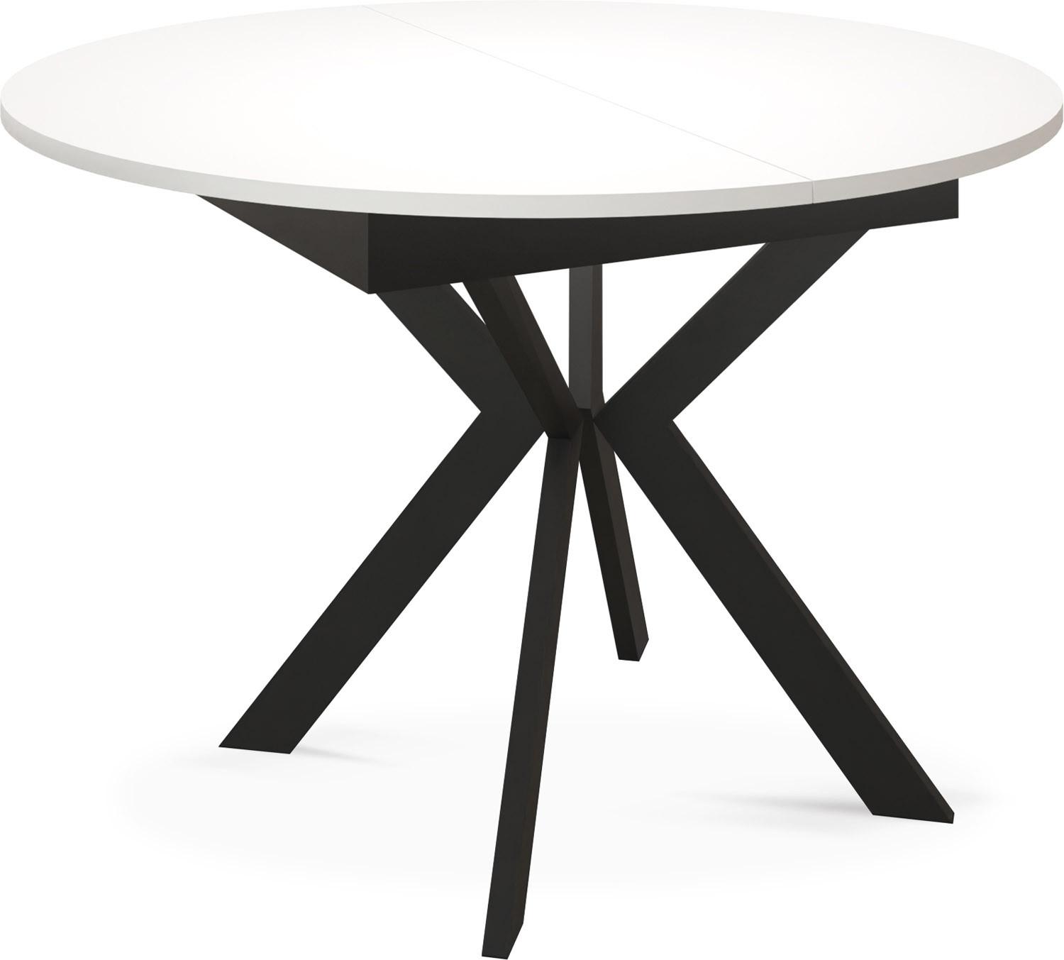 ESSTISCH Lily runder ausziehbarer, Weiß 100-140/100/76 cm - Schwarz/Weiß, Holzwerkstoff/Metall (100/100/76cm) - WFL GROUP