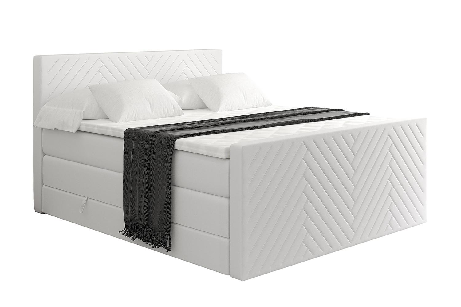 BOXSPRINGBETT mit Matratze und Lattenrost - VEXA-Z KING-160x200 - Weiß Kunstleder - Weiß, Holzwerkstoff (160/200cm) - ALTDECOR