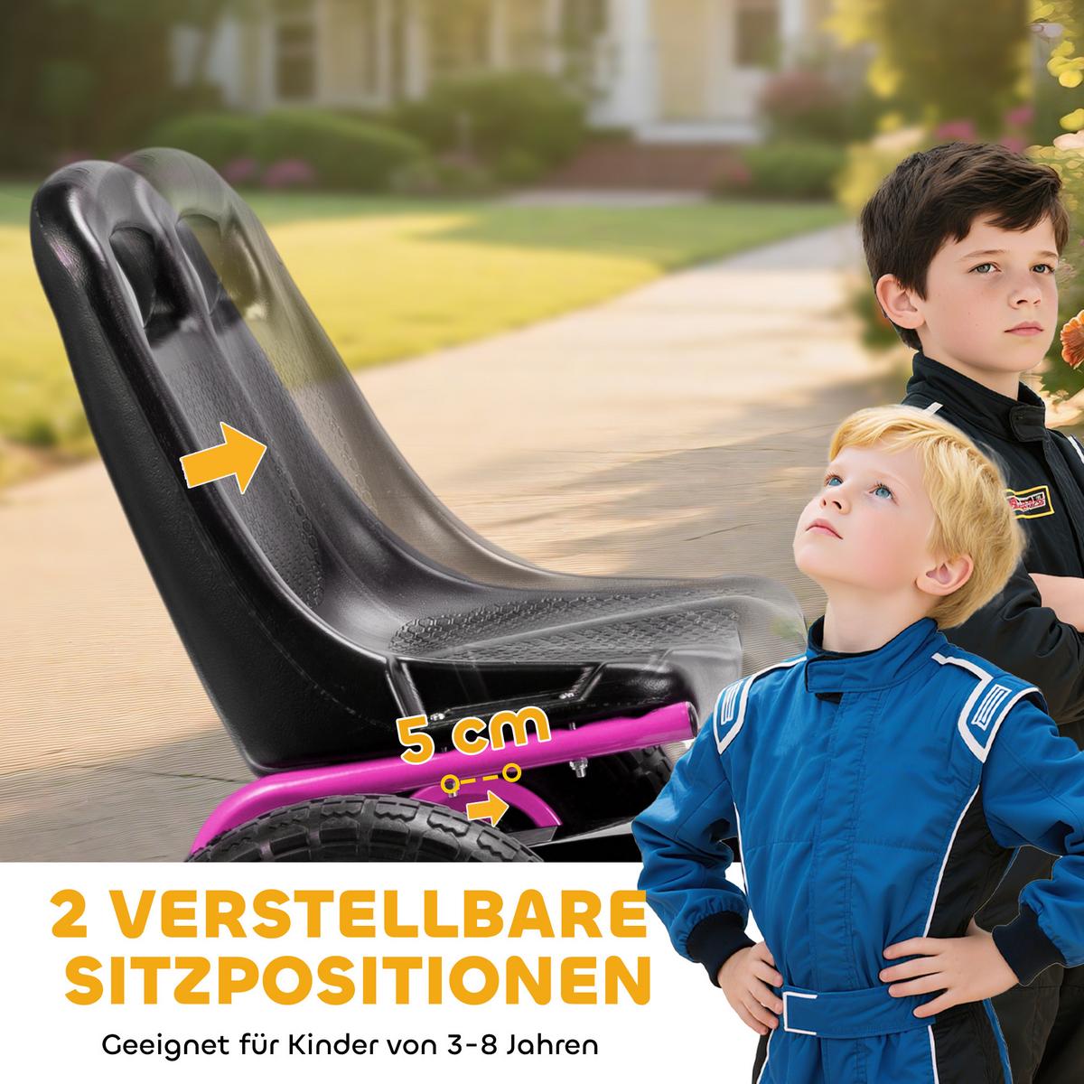GOKART, Tretauto mit Handbremse, verstellbarem Sitz, Vor- und Rückwärtsgang - Rosa, Metall (110/61/62cm) - AIYAPLAY