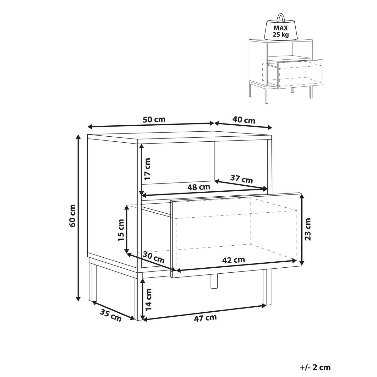 NACHTTISCH mit 1 Schublade Dunkelbraun Caraquet - Dunkelbraun, Holzwerkstoff (40/50/60cm) - Beliani
