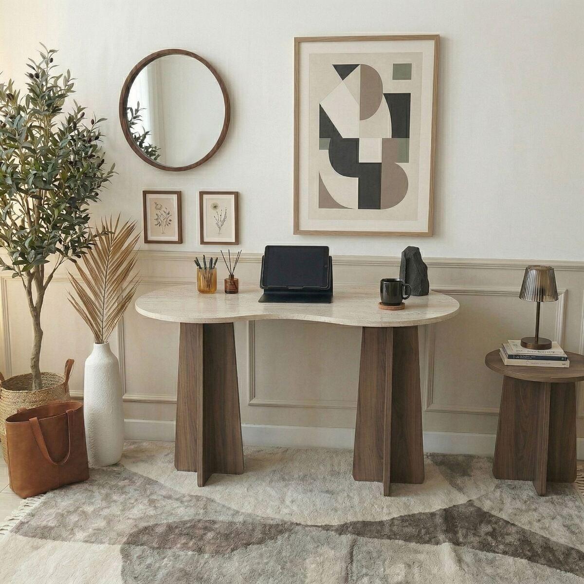 SCHREIBTISCH mit organisch-form Tischplatte 120/60/75 cm - Eichefarben, Holzwerkstoff (8.5/60/75cm) - Calicosy