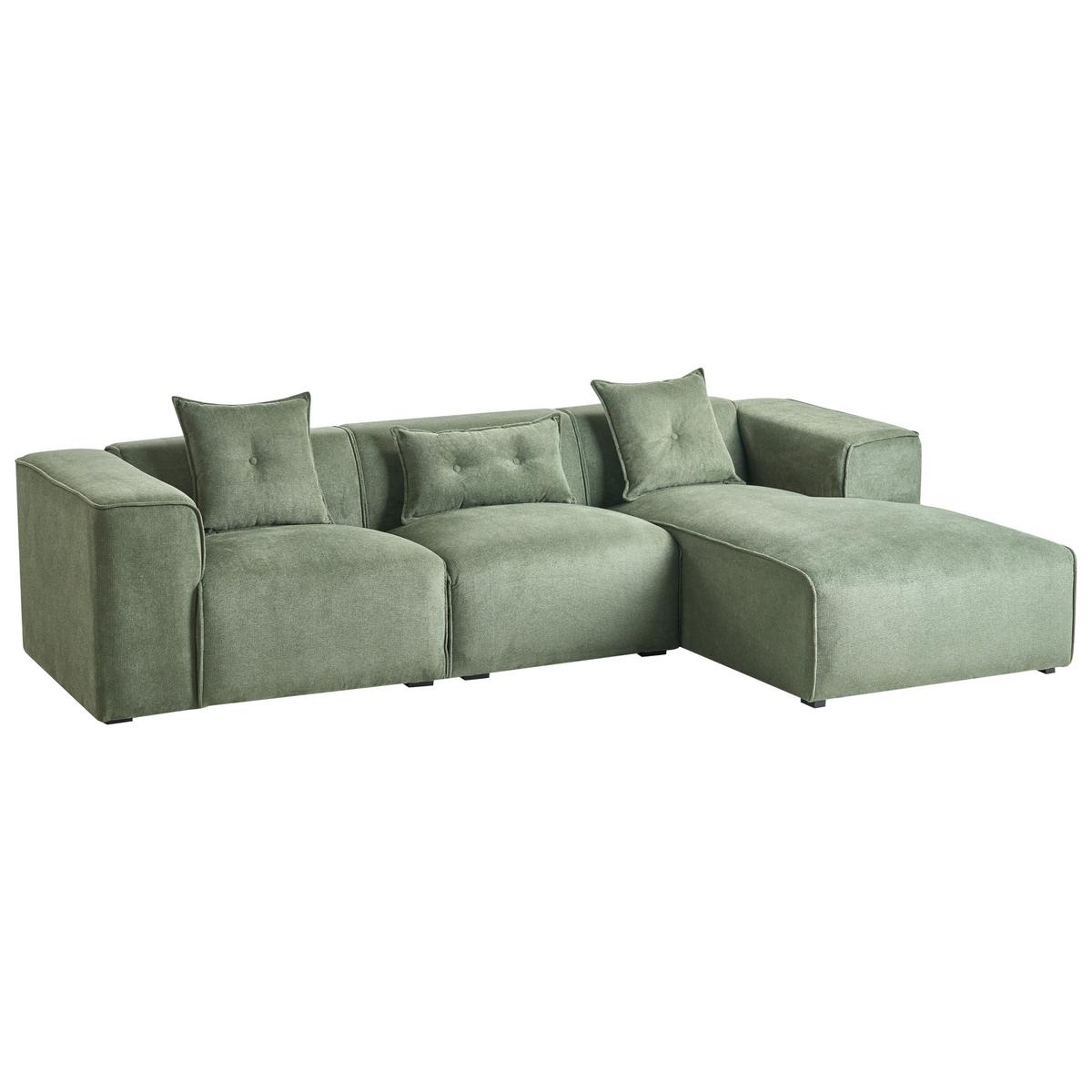 ECKSOFA 3-Sitzer Chenillegewebe Dunkelgrün linksseitig Dolva - Schwarz/Grün, Textil (294/170cm) - Beliani