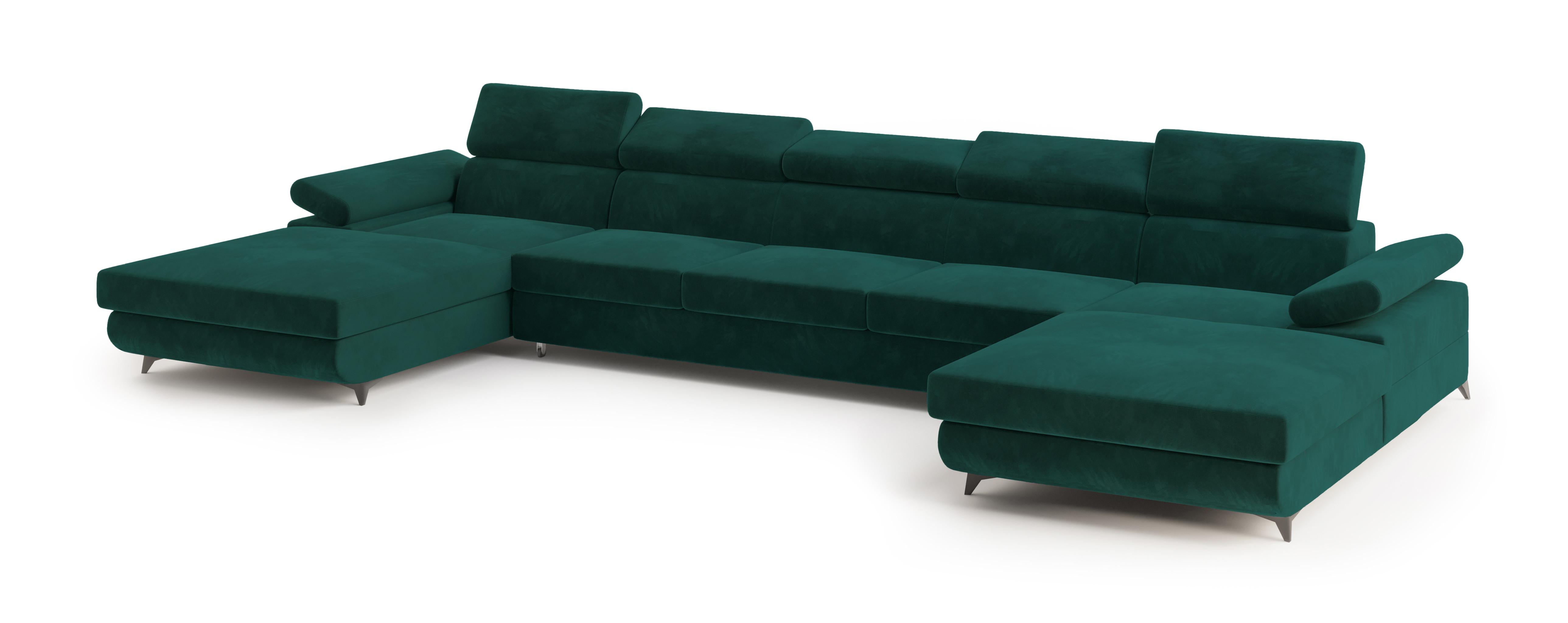 WOHNLANDSCHAFT VIVENTE Grün Velours-Stoff mit Schlaffunktion - Grün, Holz (410/89/190cm) - MASSENO