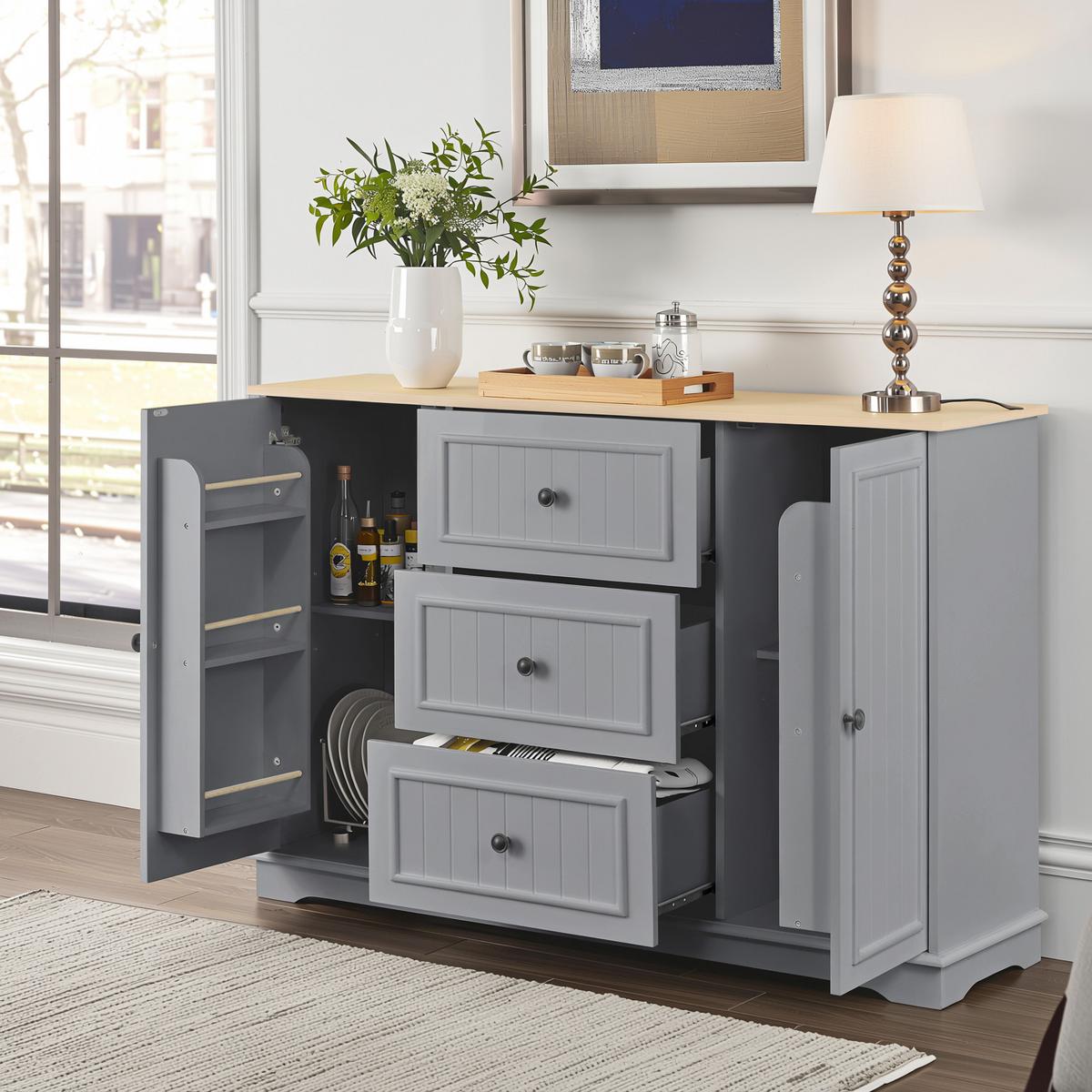 SIDEBOARD mit 3 schubladen & kühlschrank-türen - Grau, Holzwerkstoff (126/86/40cm) - Urban Meuble