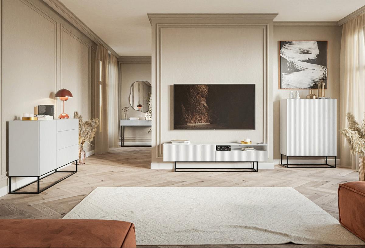TV-SCHRANK Veldio Weiß Schwarz mit offenem Fach 175 cm - Schwarz/Weiß, Holzwerkstoff/Metall (175/46.5/31.6cm) - Selsey