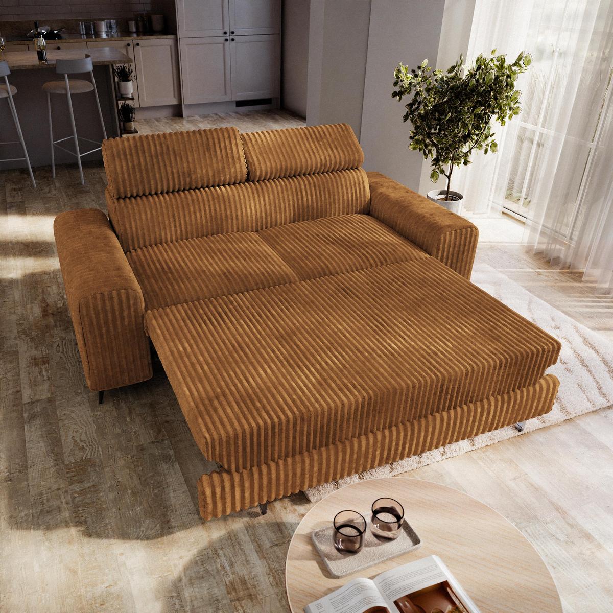 BETTSOFA BENETE Orange Cordstoff mit Schlaffunktion - Orange, Holz/Textil (191/89/92cm) - MASSENO
