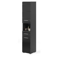 HOCHSCHRANK in schwarz Hochglanz, Badschrank 182 cm - Schwarz Hochglanz/Silberfarben, Holzwerkstoff/Kunststoff (30/182/31cm) - Inn.Furn