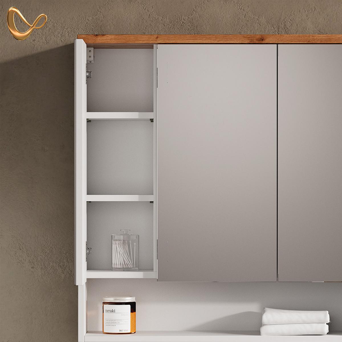 BADSPIEGELSCHRANK Tanaro Weiß 70 x 77.5 cm mit 3 Türen - Weiß, Holzwerkstoff (70/77.5/21.7cm) - Livinity®
