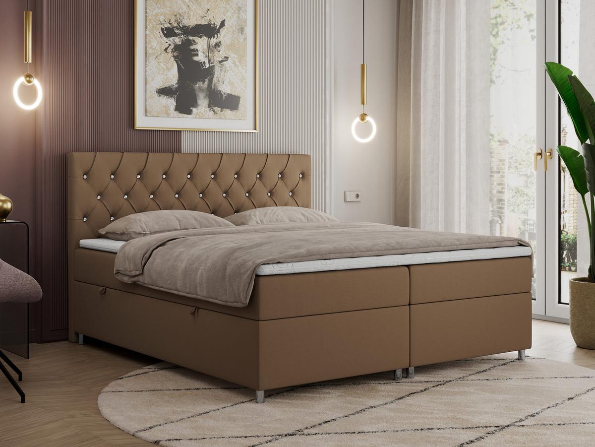 BOXBETT ROMA 180/200 - Braun Kunstleder - H3 - Braun, Holz/Textil (180/200cm)