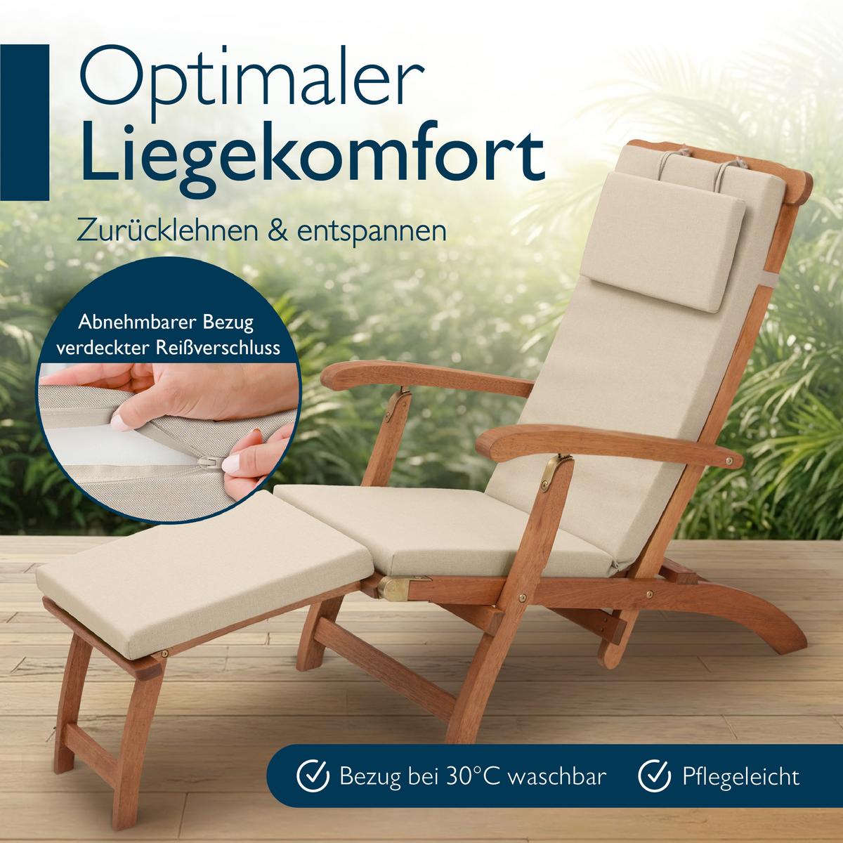 DECKCHAIRAUFLAGE QD-DC 175x45x5cm Beige - Beige, Textil (45/175cm) - Beautissu 
