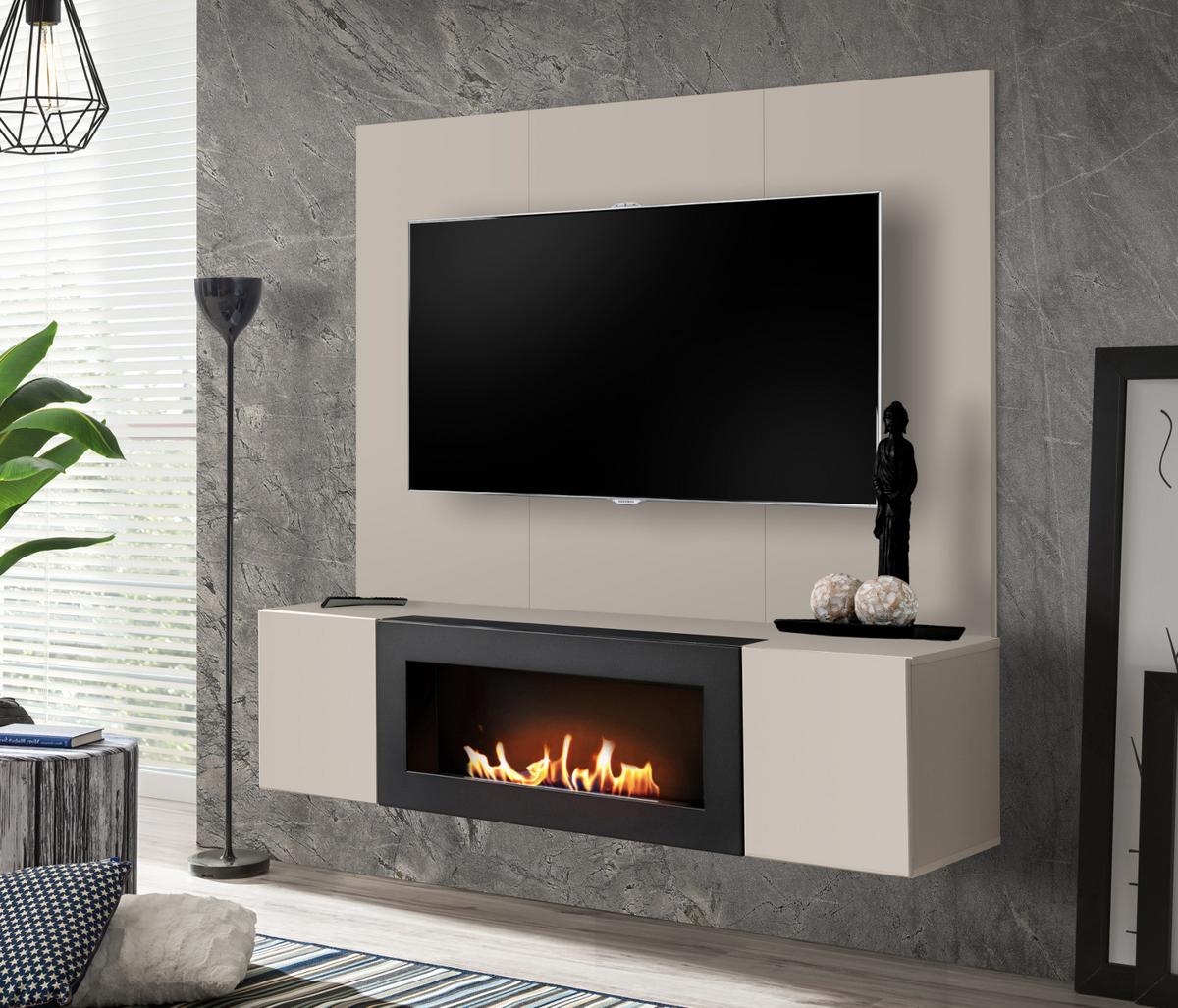 TV-LOWBOARD Kaschmir 160 cm hängend, Set inklusive Ethanol Kamin und Wandpaneel - Kaschmir, Holzwerkstoff (160/158/40cm) - Inn.Furn
