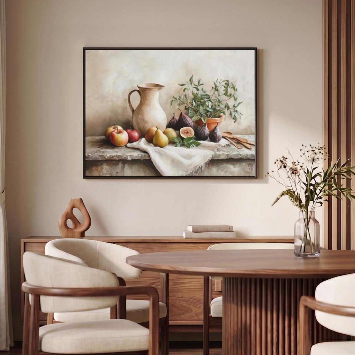 LEINWAND Bilder mit Rahmen - Obst - Kräuter - Ländlich - 100x70 - Naturfarben, Textil (100/70cm) - MuchoWow