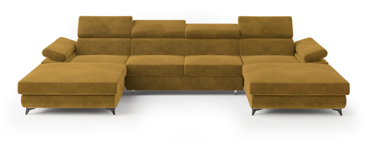 WOHNLANDSCHAFT DETTI Gelb Velours-Stoff mit Schlaffunktion - Gelb, Holz (339/89/190cm) - MASSENO