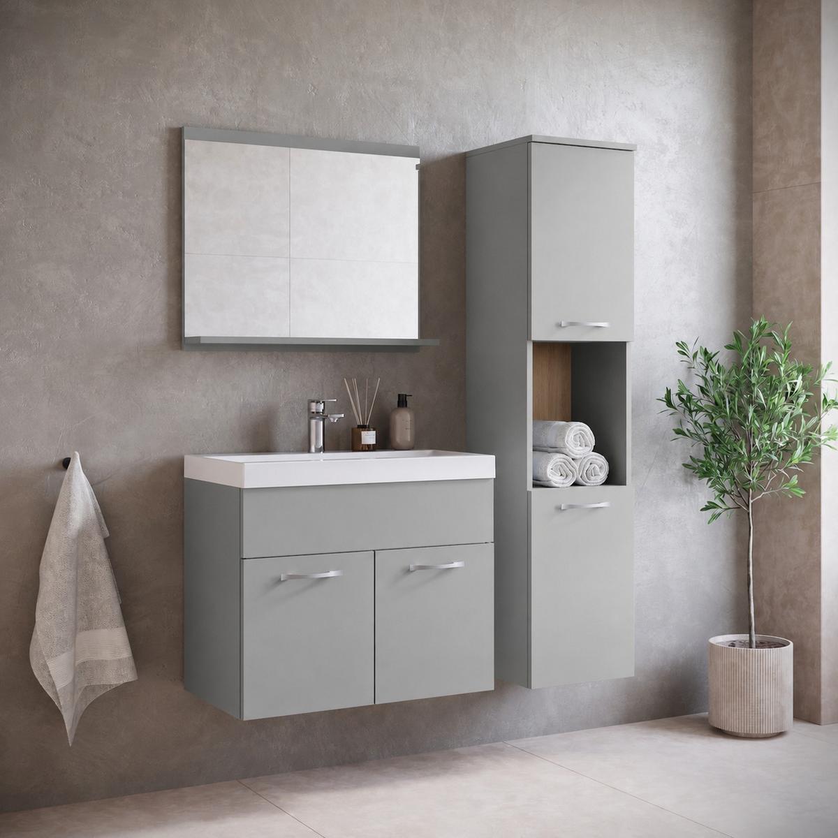 BADMÖBEL-SET Montreal 4 Teile Grau Matt - 60 x 35 x 51 cm - Grau, Holz (60/51/35cm) - Badplaats