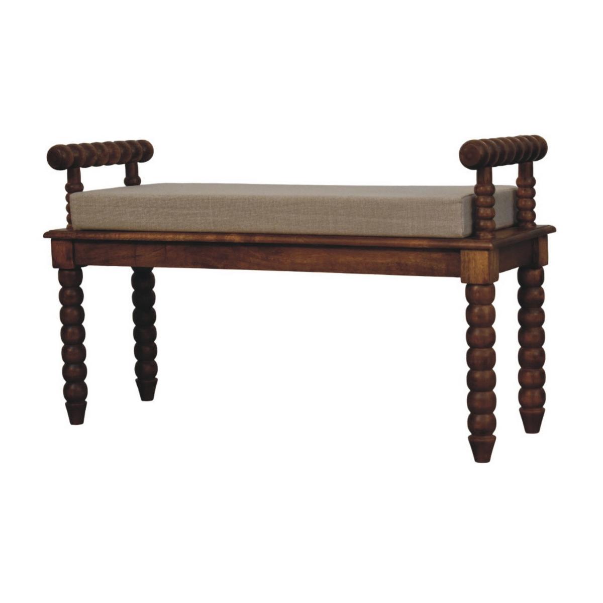 SITZBANK mit Amber-Eichen-Finish, Sitz mit Leinenbezug in Schlammton, braun - Braun, Holz (100/60/35cm) - Artisan Furniture
