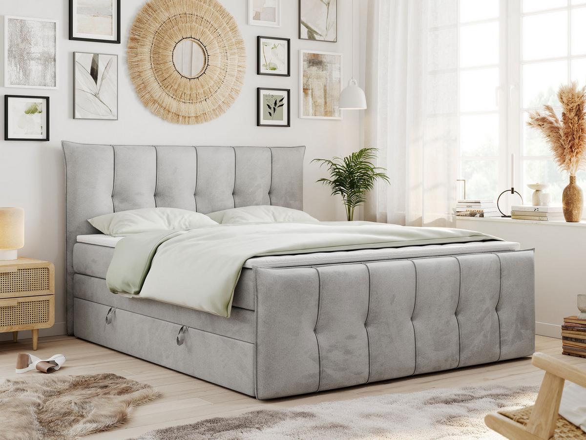 BOXSPRINGBETT PREMIUM 11 KING 120/200 Hellgrau Velvet - H4 - Hellgrau, Holz/Textil (120/200cm) - MKS