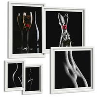 BILDER SET 5er Set - 50x50 cm & 20x30 cm & 40x60 cm Weißer Rahmen - Schwarze und weiße weibliche Formen - Weiß, Kunststoff (40/60cm) - TULUP