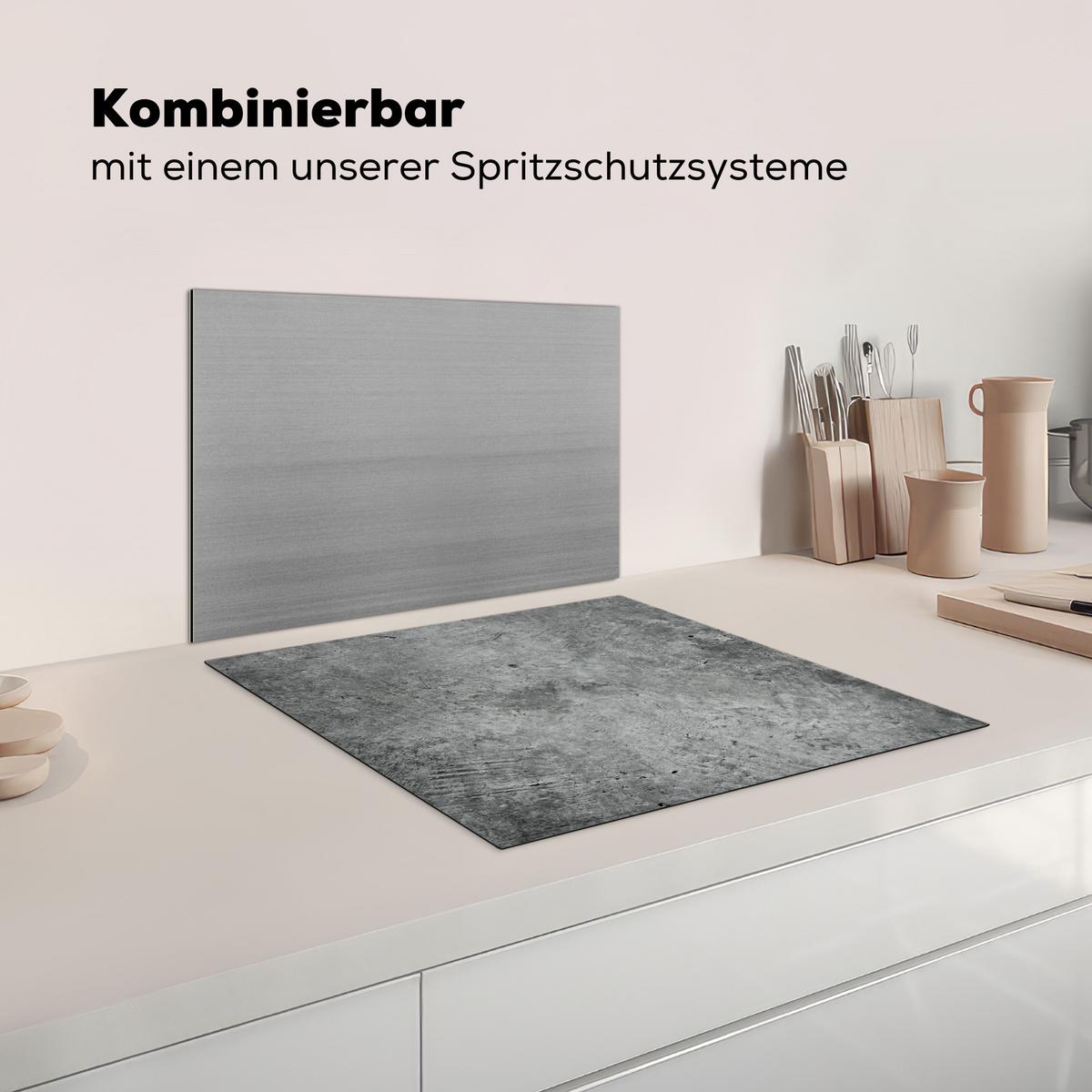 HERDABDECKPLATTE Beton - Schiefer - Grau -Betonstruktur Herdabdeckung Induktionsfeld 60x52 cm - Grau, Kunststoff (60/52/0.2cm) - MuchoWow