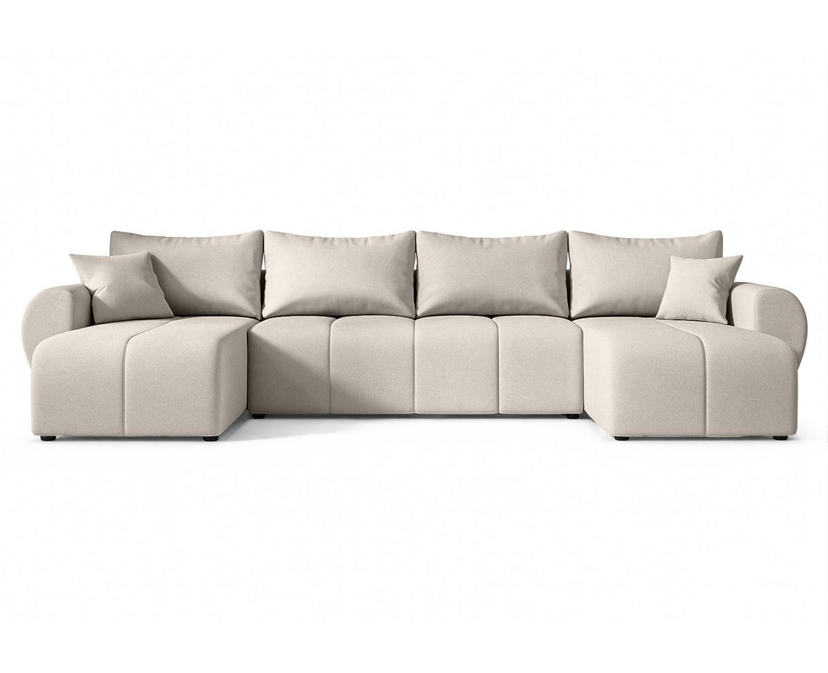 WOHNLANDSCHAFT Malatya U Form Beige 311/145/80 cm mit Schlaffunktion - Beige/Schwarz, Kunststoff/Textil (311/80/145cm) - AX Living