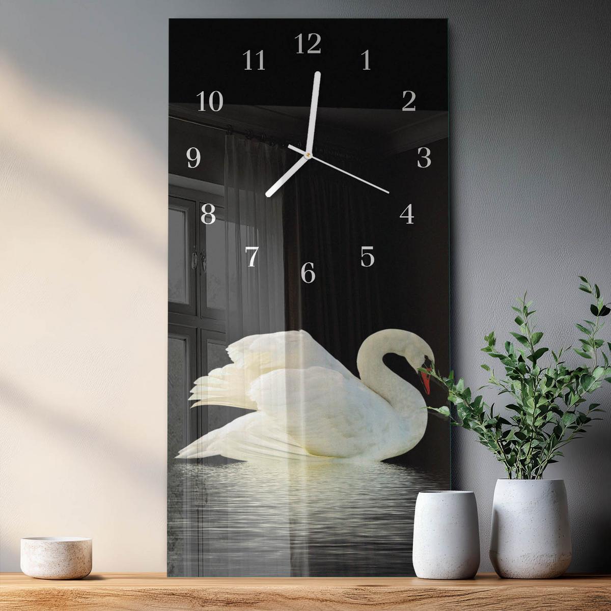 WANDUHR aus Glas 30x60 cm - Schwan - Multicolor, Glas (30/60/0.4cm) - TULUP