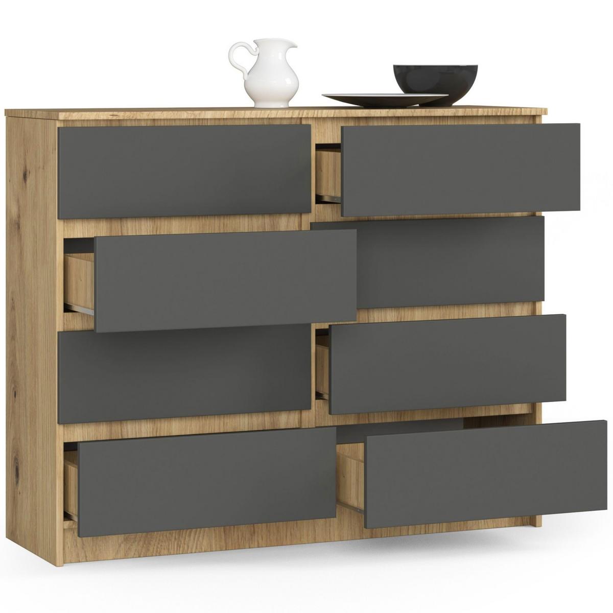 KOMMODE Eiche Artisan, Graphit Grau 99/120/40 - Eiche Artisan, Holzwerkstoff (120/99/40cm) - RAUMHIRSCH FURNITURE