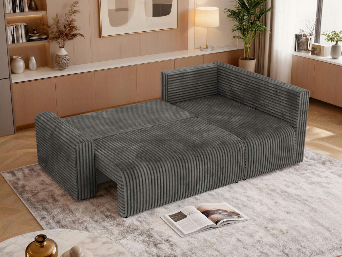 ECKSOFA NESSARO COR L - Grau Cord - Rechts - Schwarz/Grau, Kunststoff/Textil (240/151cm) - MKS