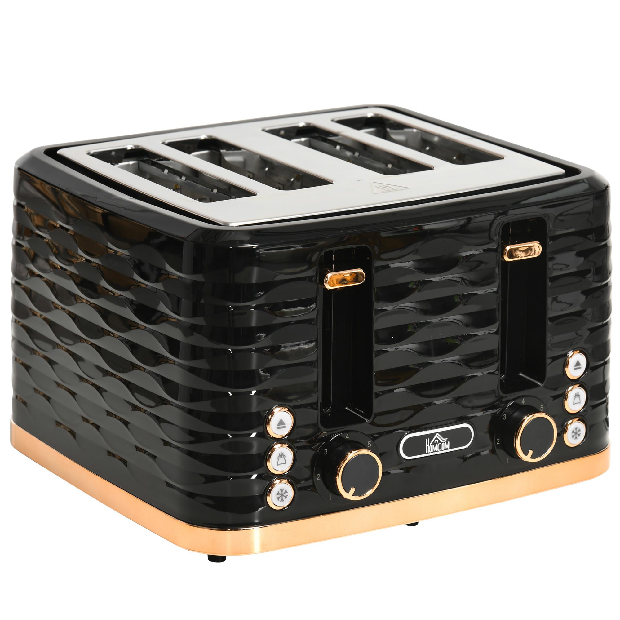 TOASTER mit Krümelschublade Stahl Schwarz - Schwarz, Metall (27.5/18.9/29.2cm) - HOMCOM