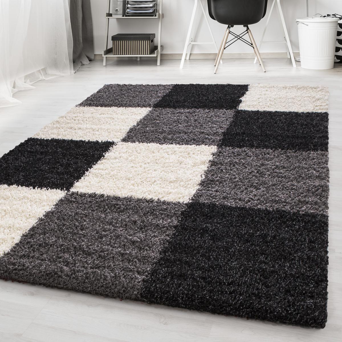 TEPPICH Hochflor RHEIN in Schwarz, kariert, 120 x 170 cm - Schwarz, Textil (170/120cm) - KADIMA DESIGN