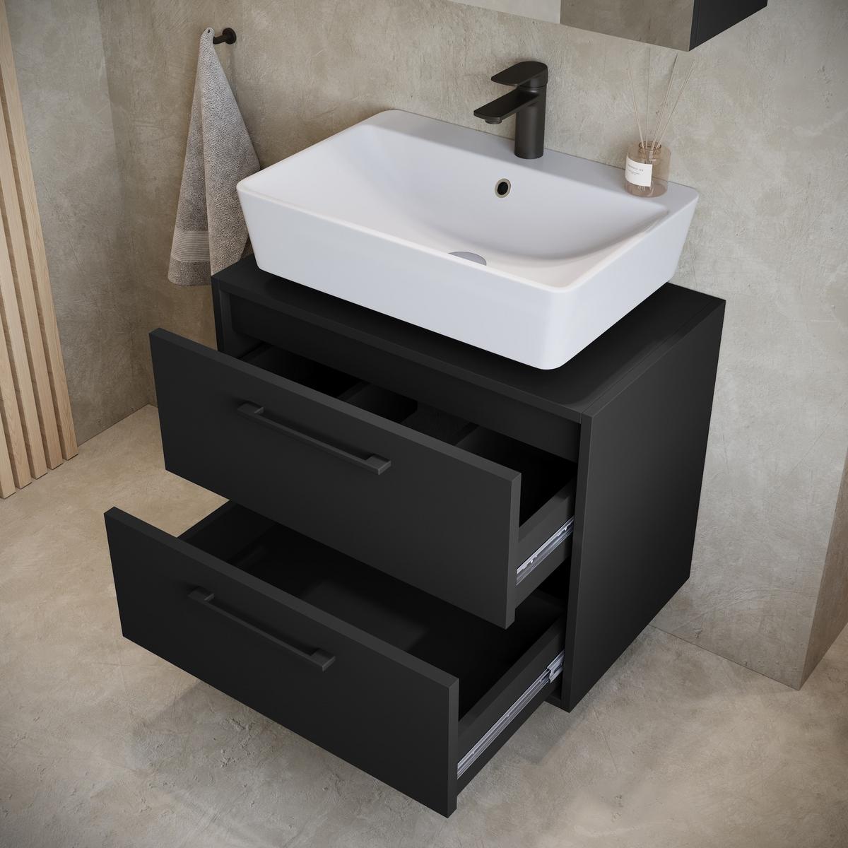 BADMÖBEL-SET Florence 2 Teile Schwarz Matt - 60 x 35 x 51 cm - Schwarz, Holz (60/51/35cm) - Badplaats