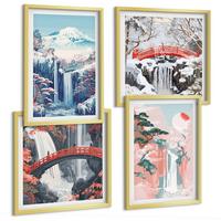 BILDER SET 4er Set - 50x50 cm & 40x60 cm Goldrahmen - Wasserfälle, Berge, Brücken, Bäume - Goldfarben, Kunststoff (50/50cm) - TULUP