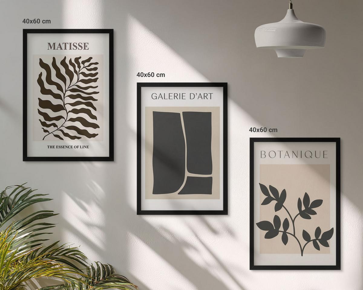 BILDER SET 3er Set - 40x60 cm Schwarzer Rahmen - Minimalistische Pflanzenposter - Schwarz, Kunststoff (40/60cm) - TULUP