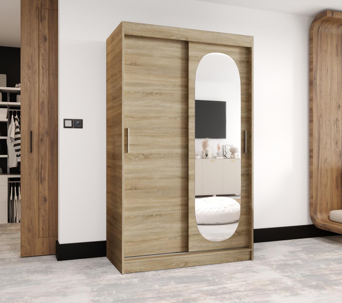 SCHIEBETÜRENSCHRANK mit Spiegel ROYAL 200/120/62 2-türig - Silberfarben/Sonoma Eiche, Holz (120/62/120cm) - MÖBEL KRYSPOL