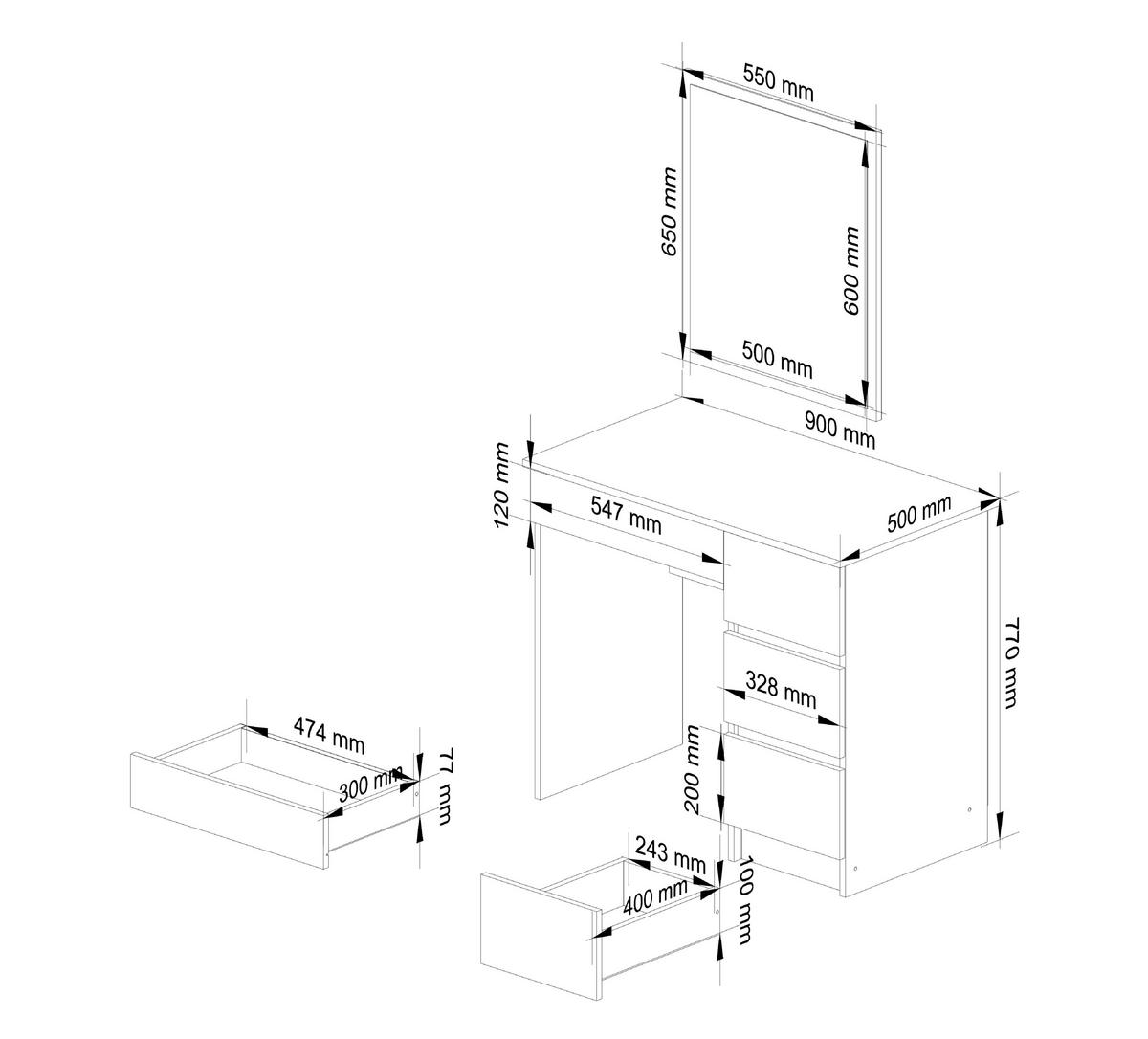 SCHMINKTISCH mit Spiegel - Weiß, Holzwerkstoff (90/142/50cm) - RAUMHIRSCH FURNITURE