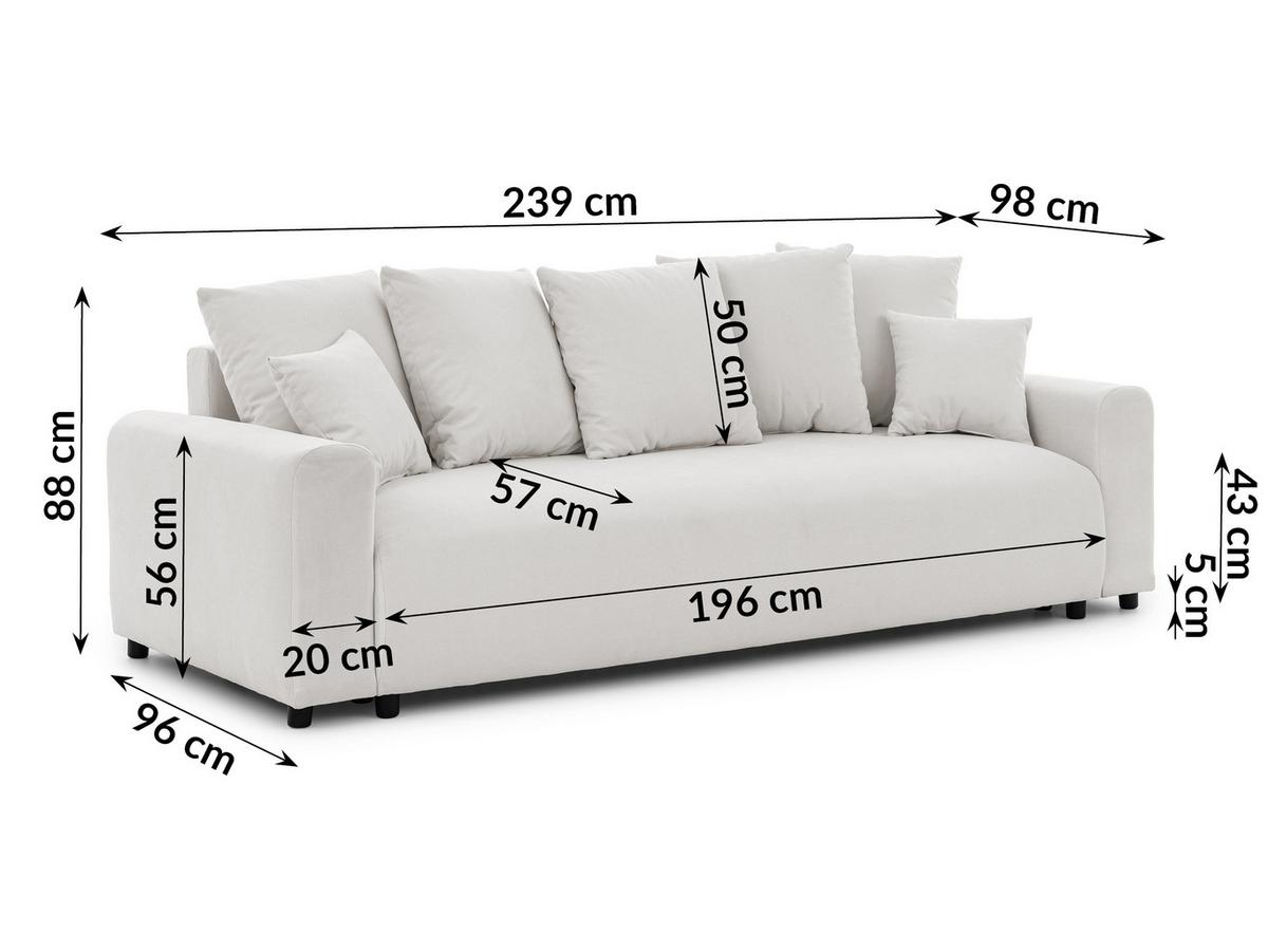 SCHLAFSOFA Calma mit Bettkasten im Bumpy-Design aus weichem Creme Webstoff - Creme/Schwarz, Holz/Kunststoff (239/88/98cm) - S-Style