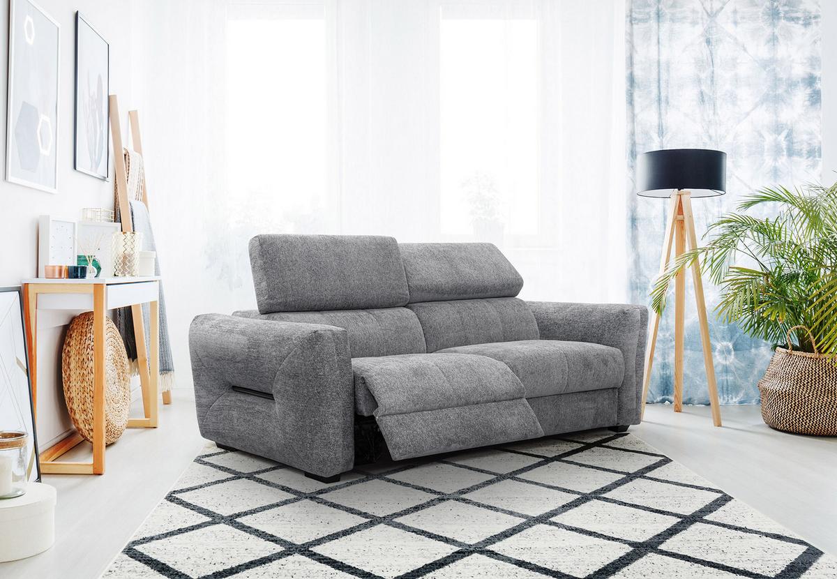 SOFA CALVERA 3-Sitzer mit 1 Relaxfunktion, grau - Grau, Holzwerkstoff/Textil (204/79/106cm) - Wozimo
