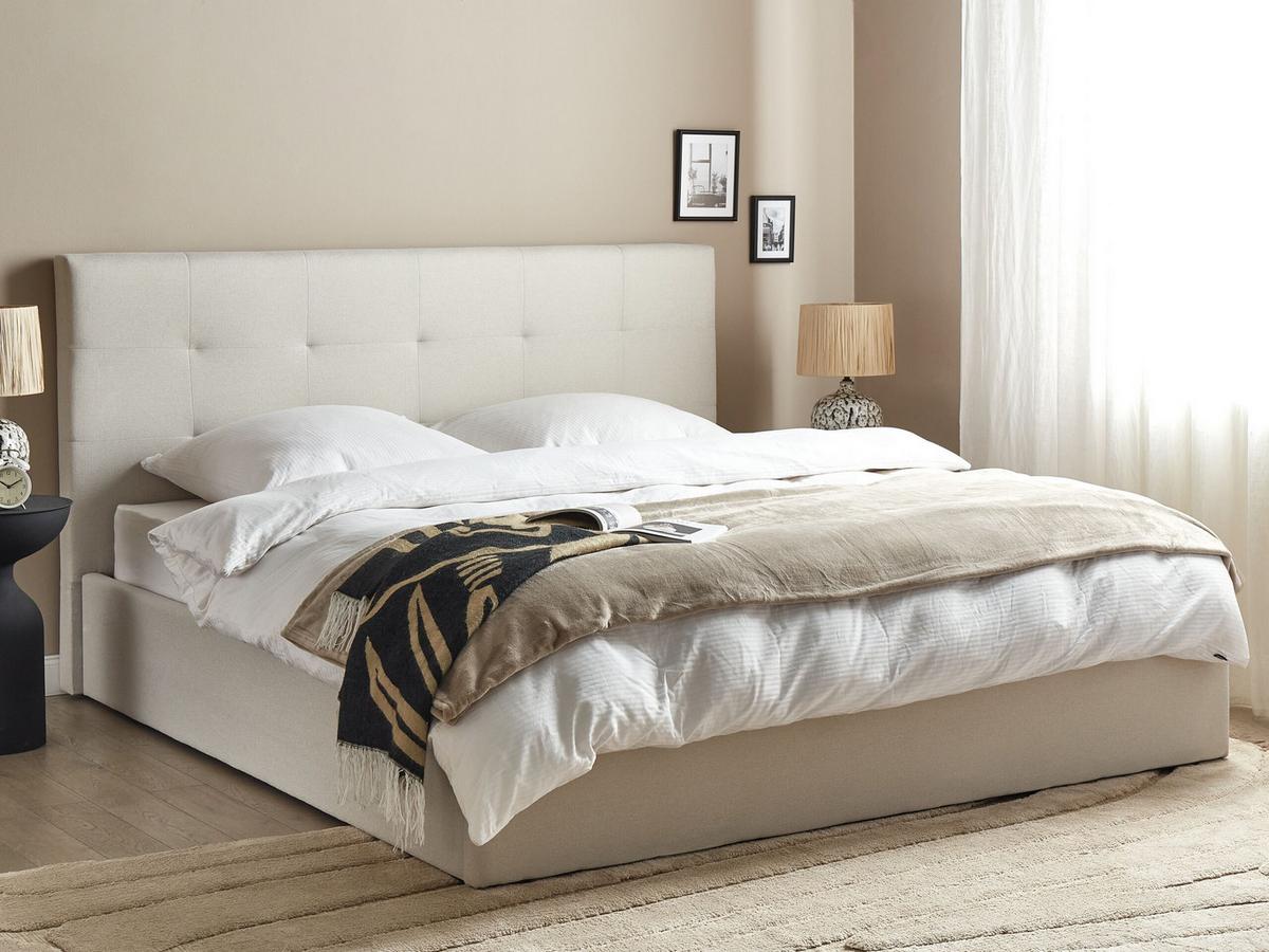 BETT mit Stauraum 180/200 cm Stoff Beige Lorient - Beige, Textil (180/200cm) - Beliani