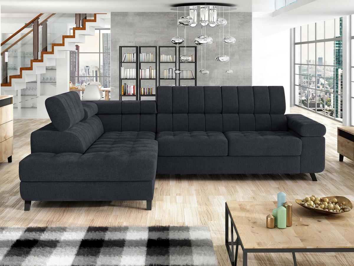 ECKSOFA Nord, Seite: Links - Anthrazit/Schwarz, Holz/Textil (264/203cm) - MIRJAN24