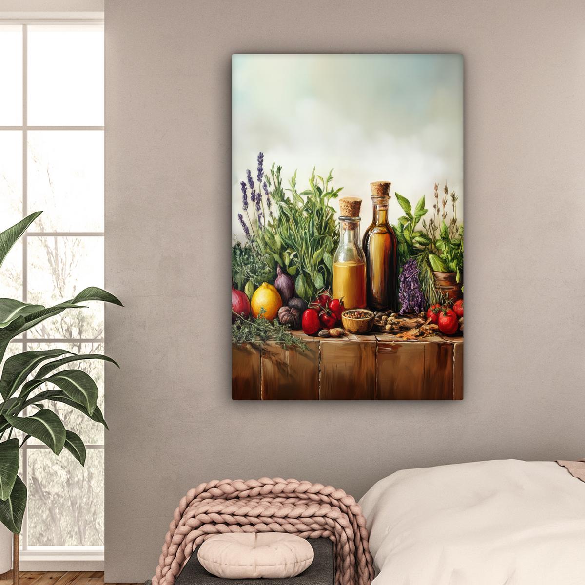 LEINWANDBILD Stilleben - Kräuter - Gewürze - Früchte - Farbenfroh Deko XXL 80x120 cm - Grün, Textil (80/120cm) - MuchoWow