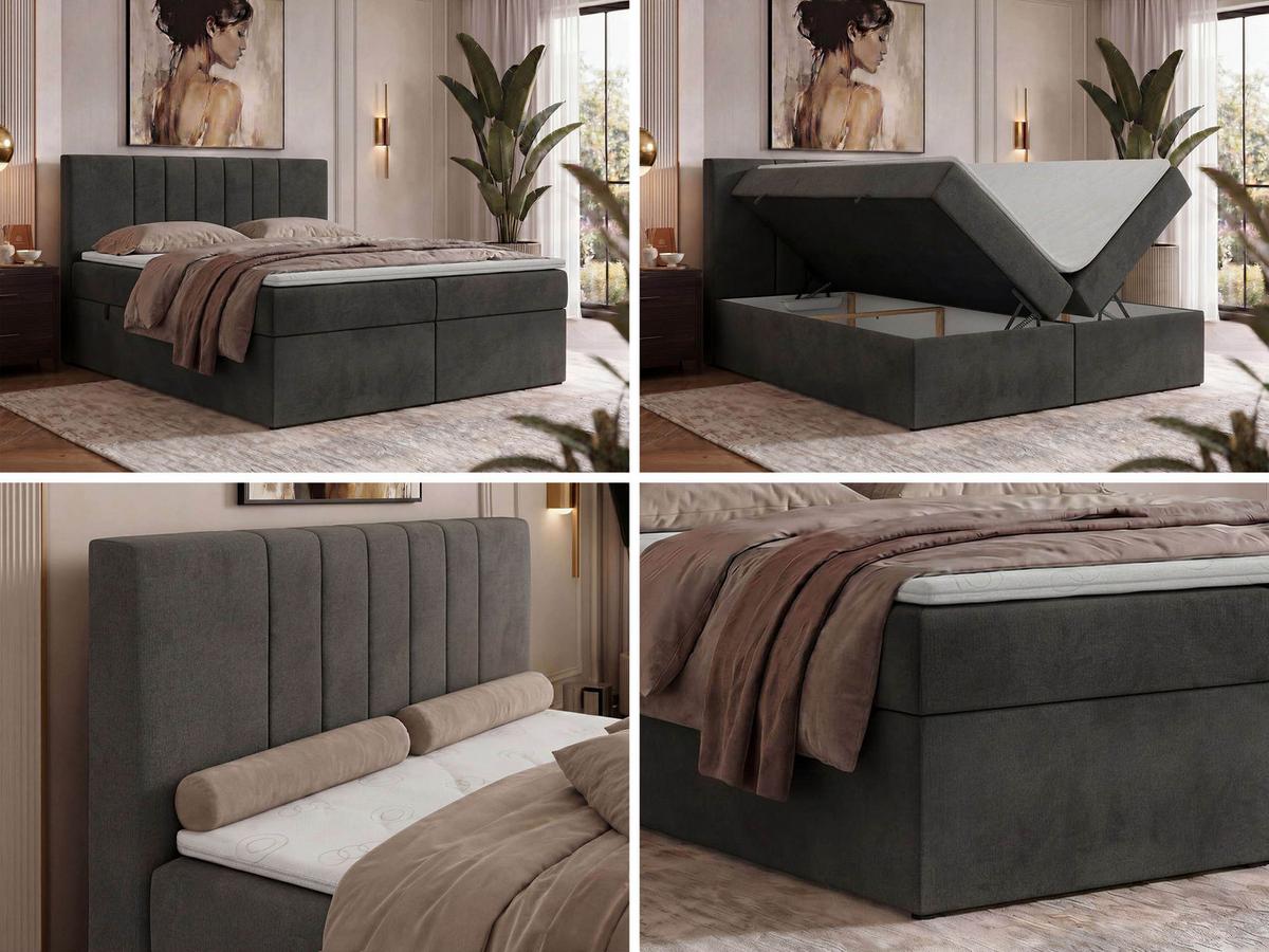 BOXBETT INERO 140/200 - Dunkelgrau Velvet - Topper T25 - H3 - Dunkelgrau/Schwarz, Kunststoff/Textil (140/200cm) - MKS