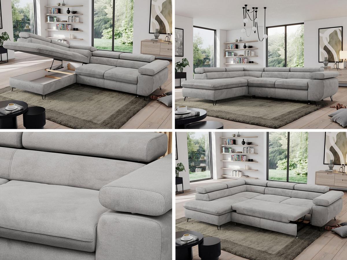 ECKSOFA PEDRO L Hellgrau Velvet - Links Seite - Hellgrau/Schwarz, Textil/Metall (208/273cm) - MKS