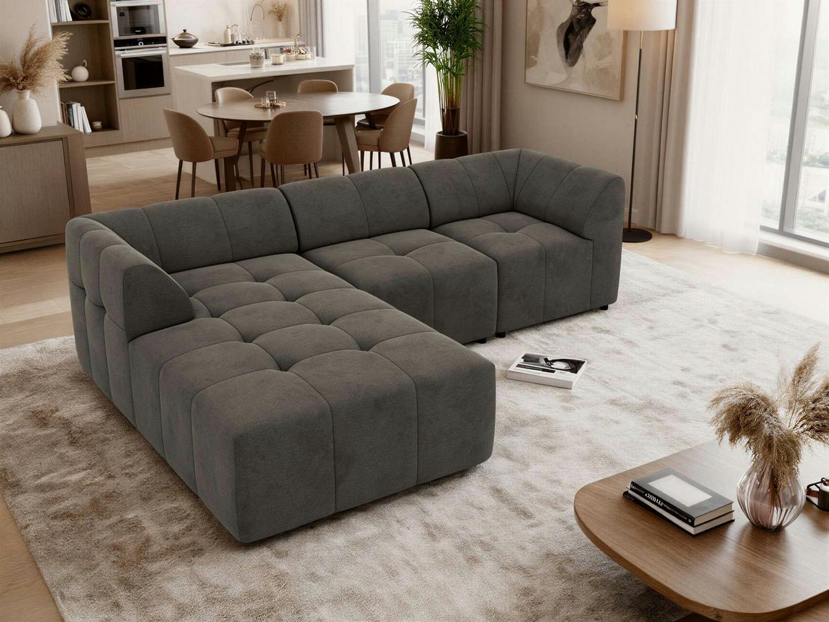 ECKSOFA VORITA L 3M - Dunkelgrau Velvet - Links Seite - Dunkelgrau/Schwarz, Kunststoff/Textil (267/176cm) - MKS