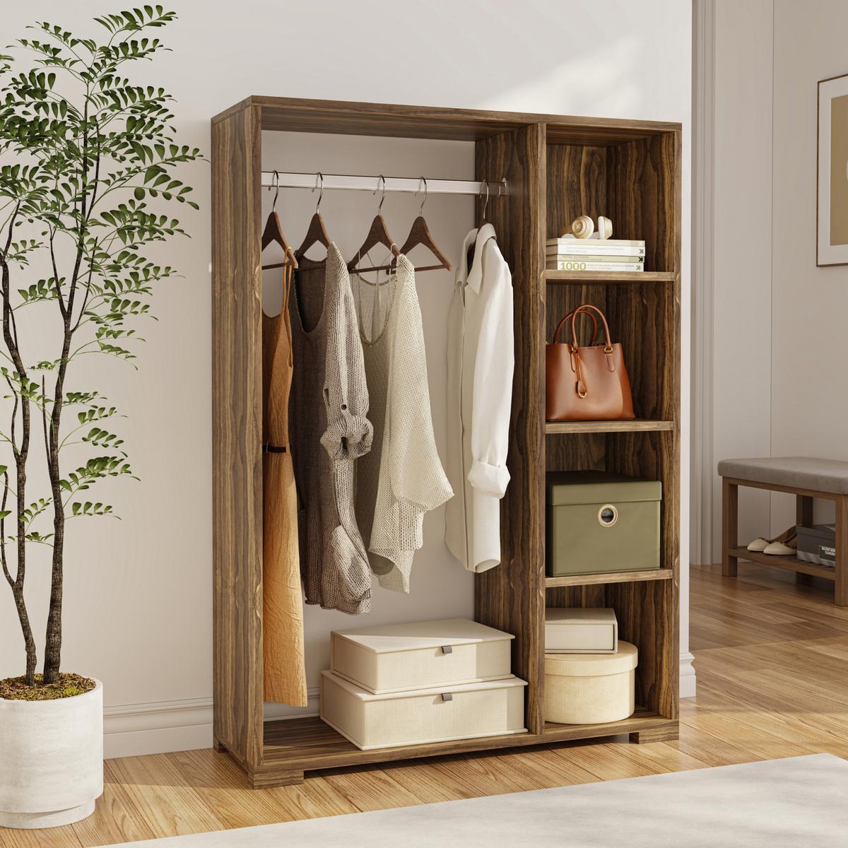 KLEIDERSCHRANK Nesbyen - Walnussfarben, Holzwerkstoff/Kunststoff (90/126/30cm) - [en.casa]